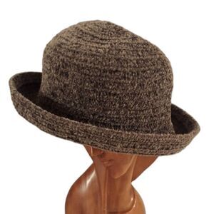 London Fog Woven Knit Bowler Hat Moss Green Size M Vintage
